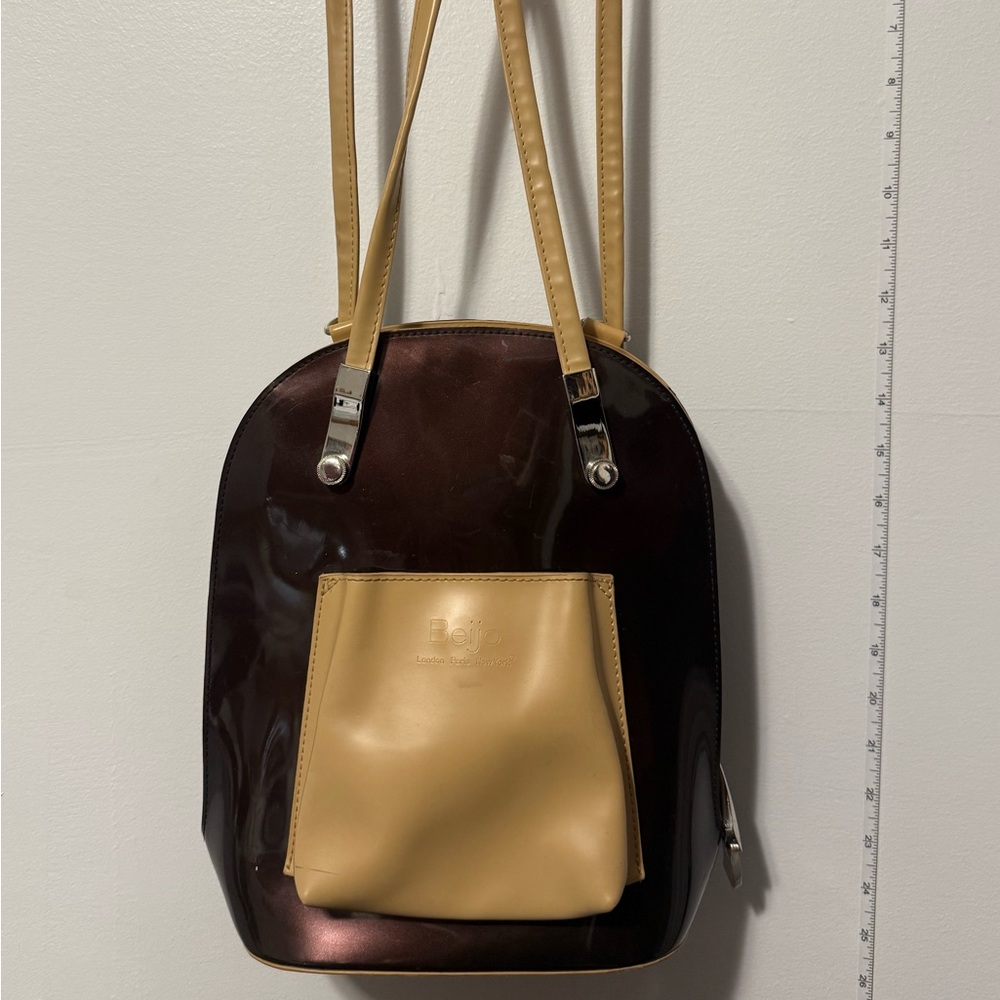 Beijo Glossy Brown and Cream Backpack
